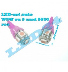 LED W5W  T10 cu 5 SMD 5050 roz